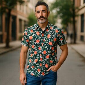 Tommy Hilfiger Mens Custom Fit Floral Button-Up Shirt XXL Hawaiian Tropical